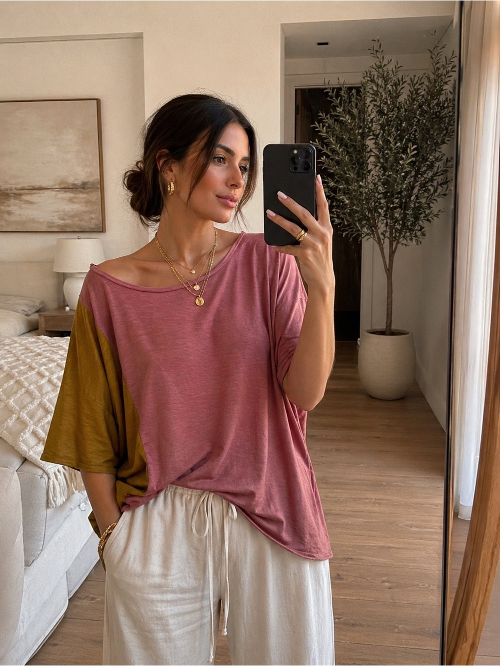 Garnet Hill Small Colorblock Artsy Blouse Asymmetrical Organic Linen Quiet Lux